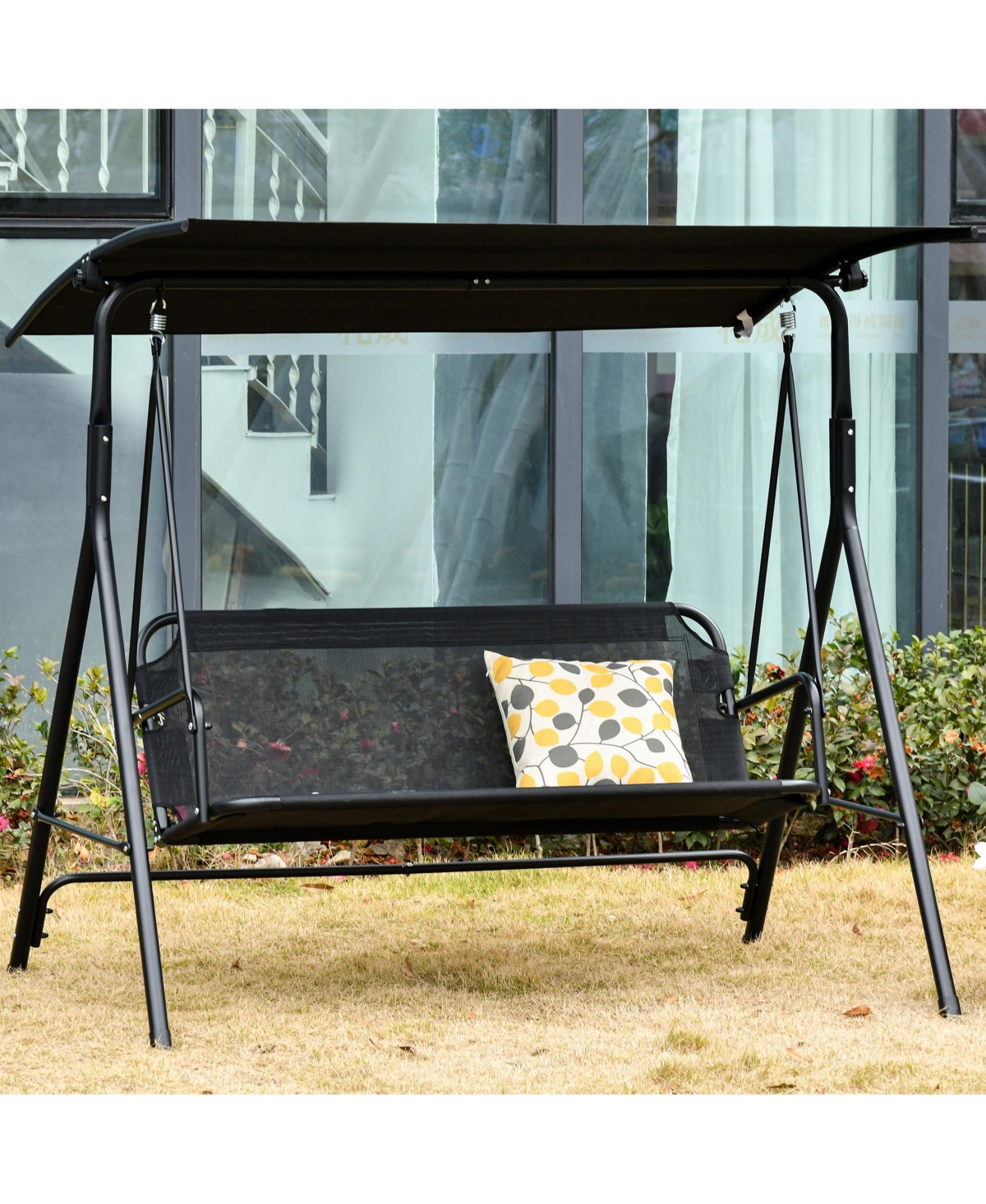 Flynama Outsunny 52 Inch 2 Person Canopy Swing Chair with Adjustable Shade