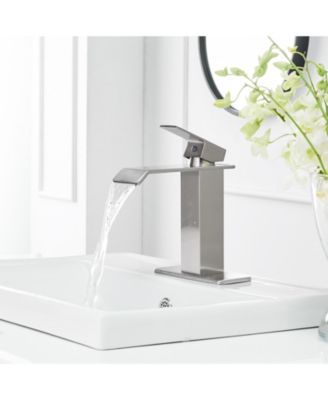 Waterfall Single Hole Single-Handle Low-Arc Bathroom Faucet With Pop-up Drain Assembly in Brushed Nickel
