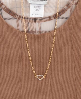Big Girl 2-Piece Corduroy Dress over Plaid Mesh Top with Necklace Set