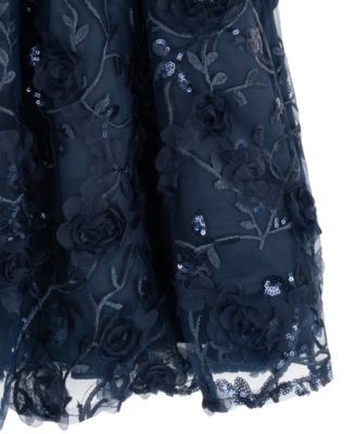 Big Girls 3D Floral Embroider Mesh Social Dress