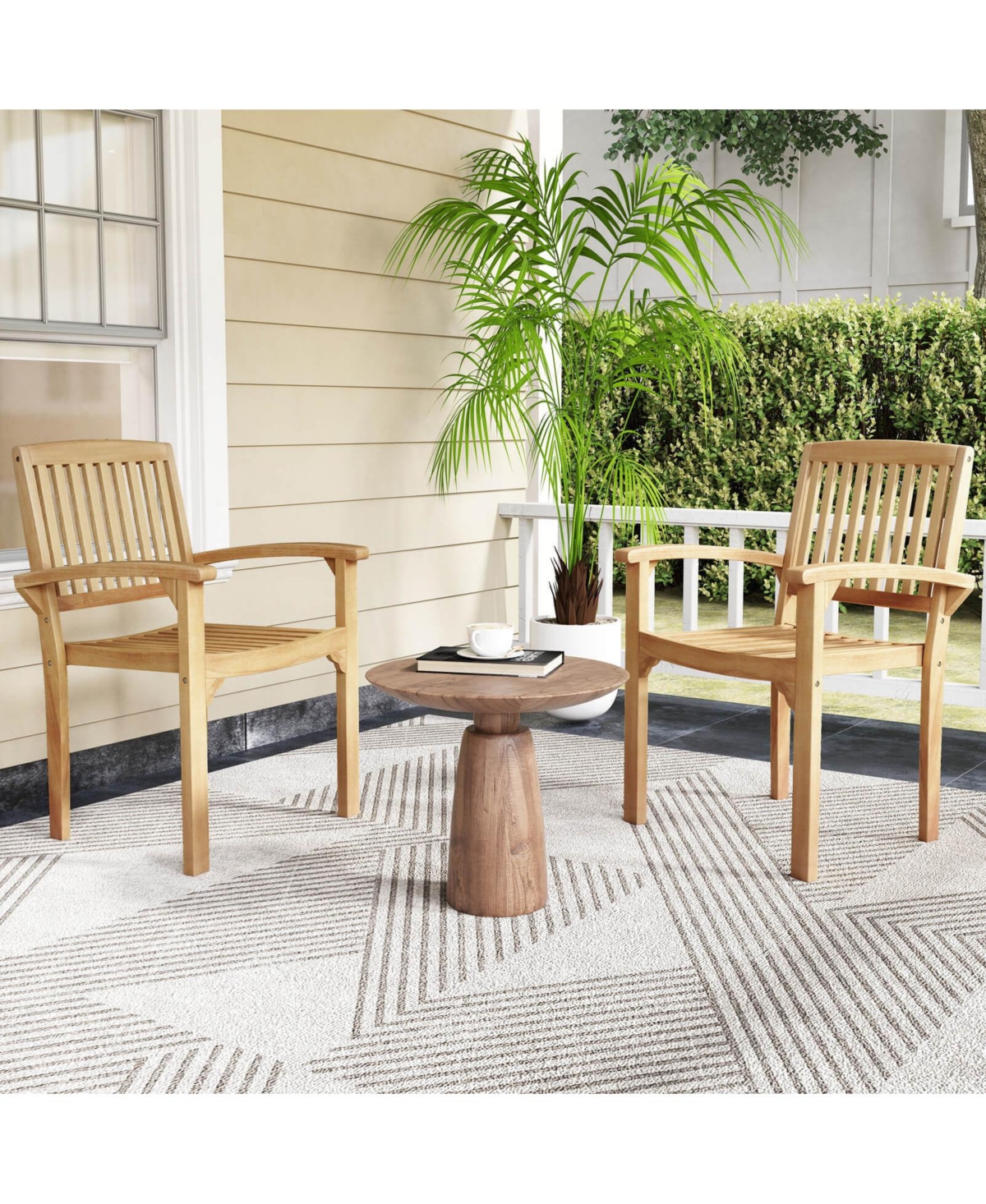 Outdoor Patio Chair Teak Wood Armchair with Slatted Seat & Curved Seat