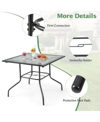 35'' Patio Dining Table Square Outdoor Dining Table with Tempered Glass Tabletop