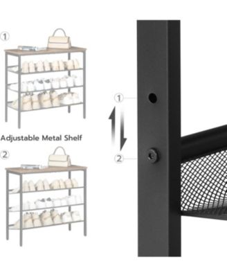 Shoe Rack for Entryway, 4-Tier Shoe Organizer with Adjustable Mesh Shelves, 12-16 Pairs of Shoes, Spacious Floor Mount, Metal, Industrial, Shoe Shelf for Closet, Rustic Brown BF42XJ01