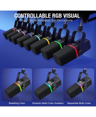 XLR/USB Dynamic Microphone for Gaming Podcast,Mic for iPhone Phone PC Computer Gaming Streaming Microphone with RGB Light,Mute Button,Mic Gain,Headphones Jack,Boom Arm Stand,Singing YouTube