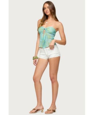 Women's Printed Mesh Strapless Cut Out Top