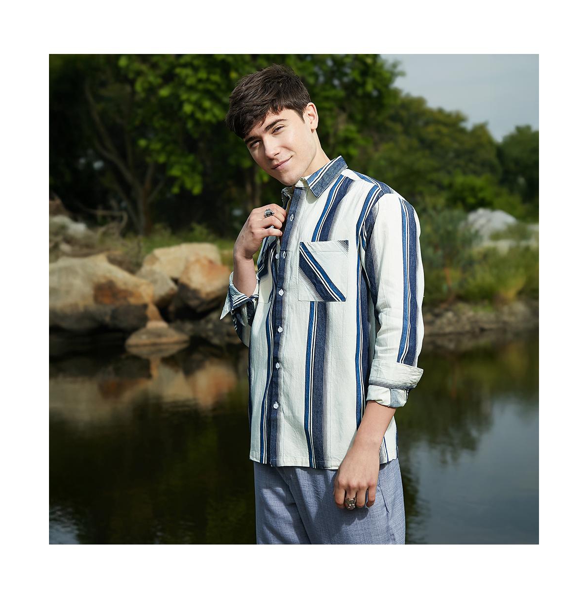 Campus Sutra Men's Shadow-Striped Oversized Shirt