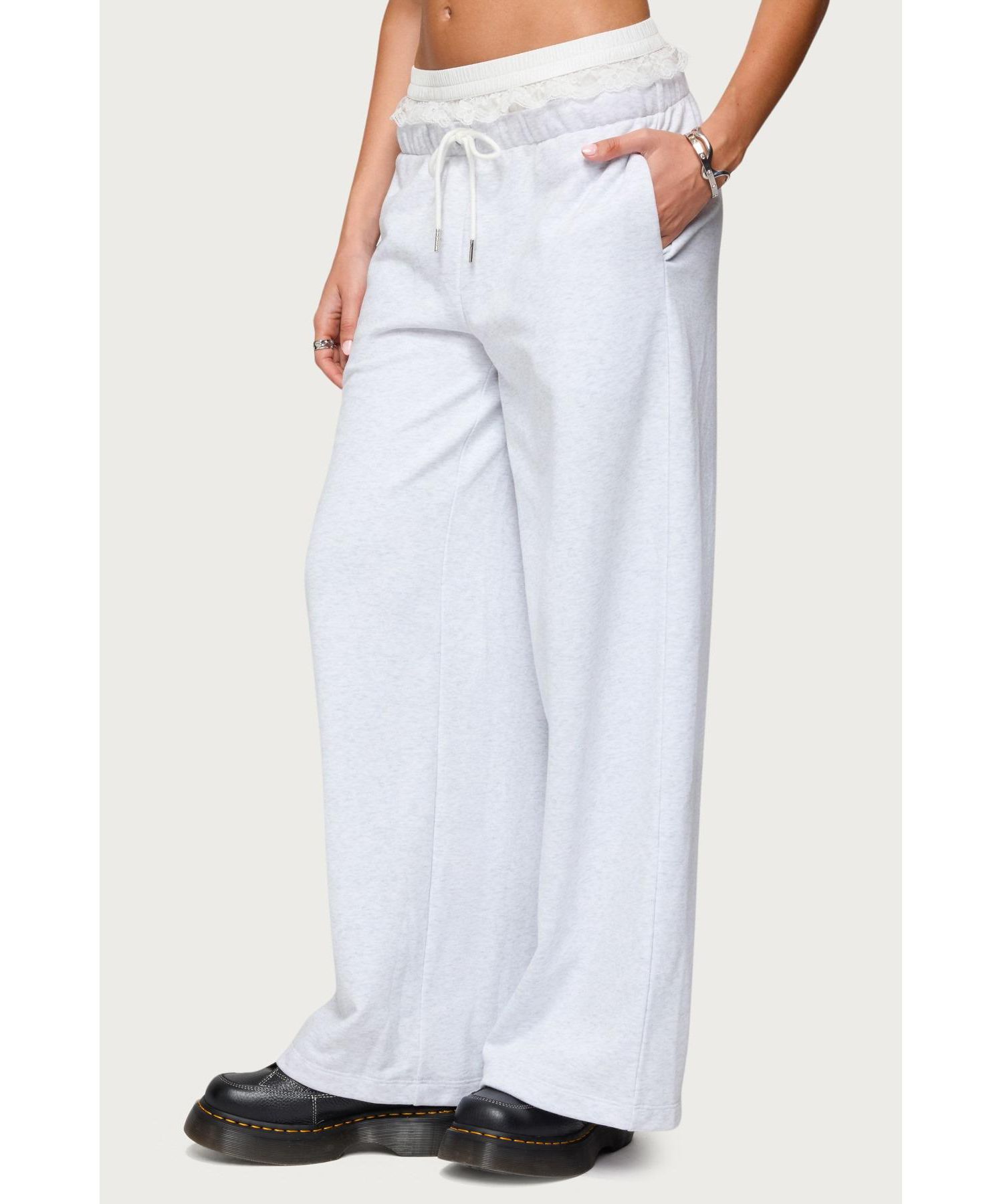 Womens Tamia Peekaboo Ruffle Lace Sweatpants