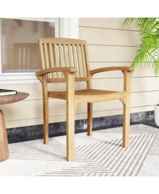 Outdoor Patio Chair Teak Wood Armchair with Slatted Seat & Curved Seat