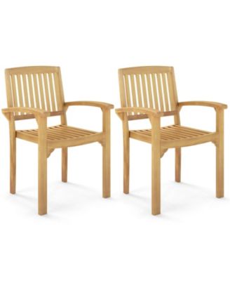 Outdoor Patio Chair Teak Wood Armchair with Slatted Seat & Curved Seat