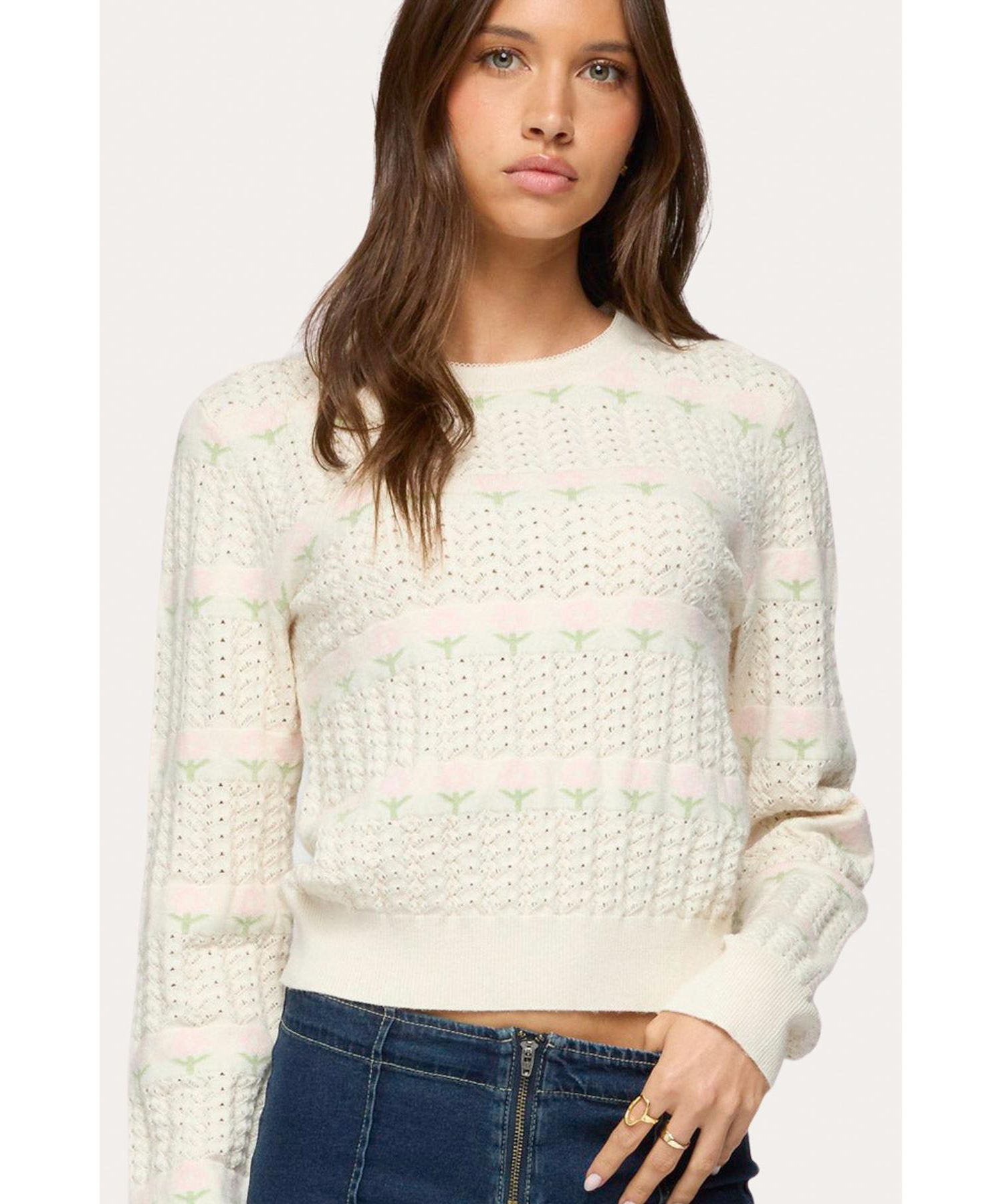 Womens Emerie Flower Textured Knit Sweater