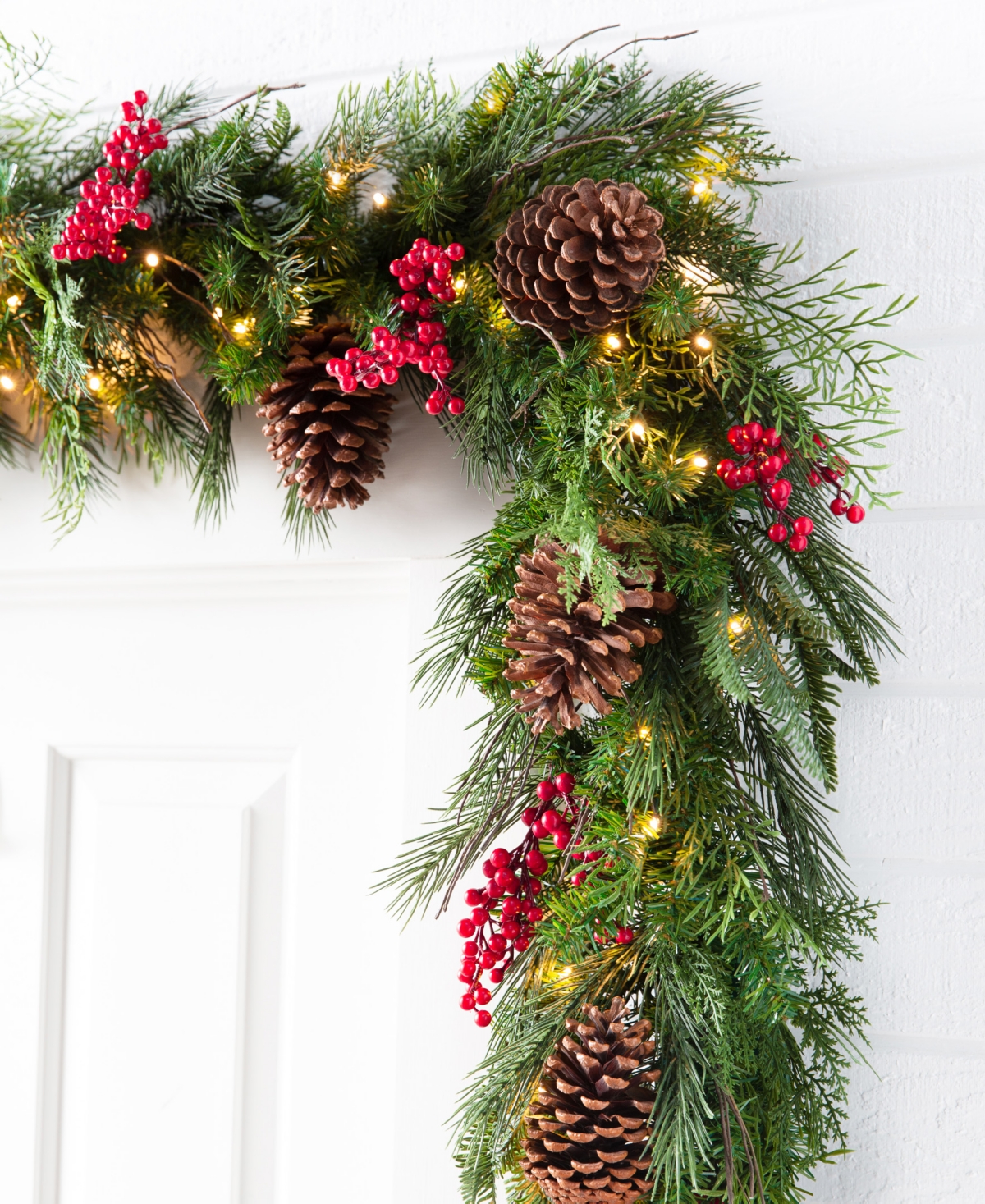 Balsam Hill 10 Ft Outdoor Red Berry Pine Pre-lit Garland In Green