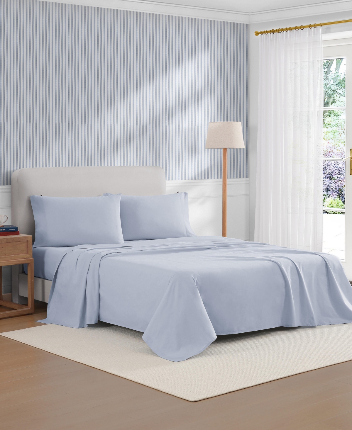 Tommy Hilfiger Performance Cooling Solid 180-thread Count Cotton 3-pc. Sheet Set, Twin Xl In Blue