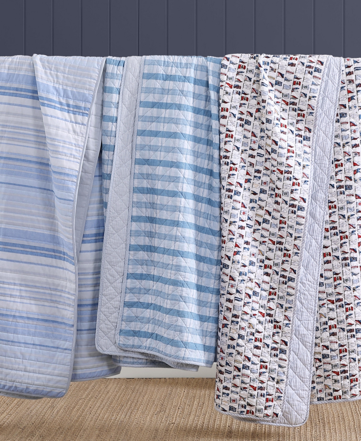 Tommy Hilfiger Bold Stripe Textured Cotton Reversible 3-pc. Quilt Set, Full/queen