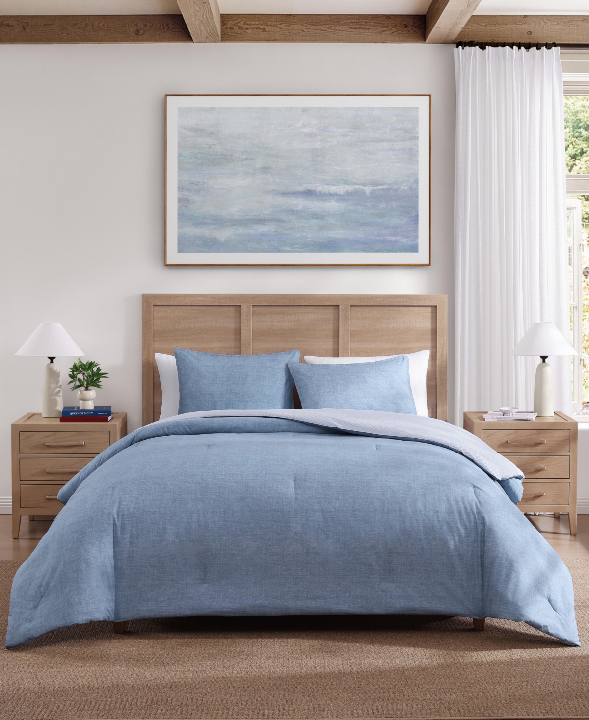 Tommy Hilfiger Classic Texture Cotton 3-pc. Comforter Set, Full/queen In Blue