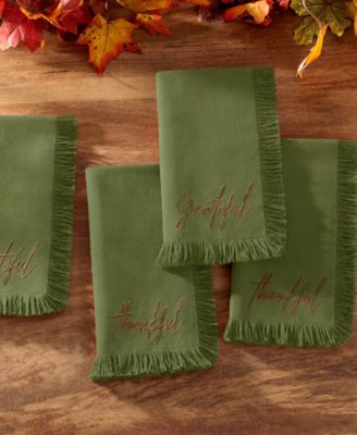 Fringed Harvest Sentiment Cotton Napkins, Set of 4