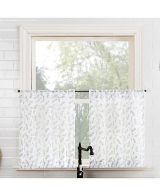 Hollis Floral Leaf Sheer Rod Pocket Kitchen Curtain Tier Pair