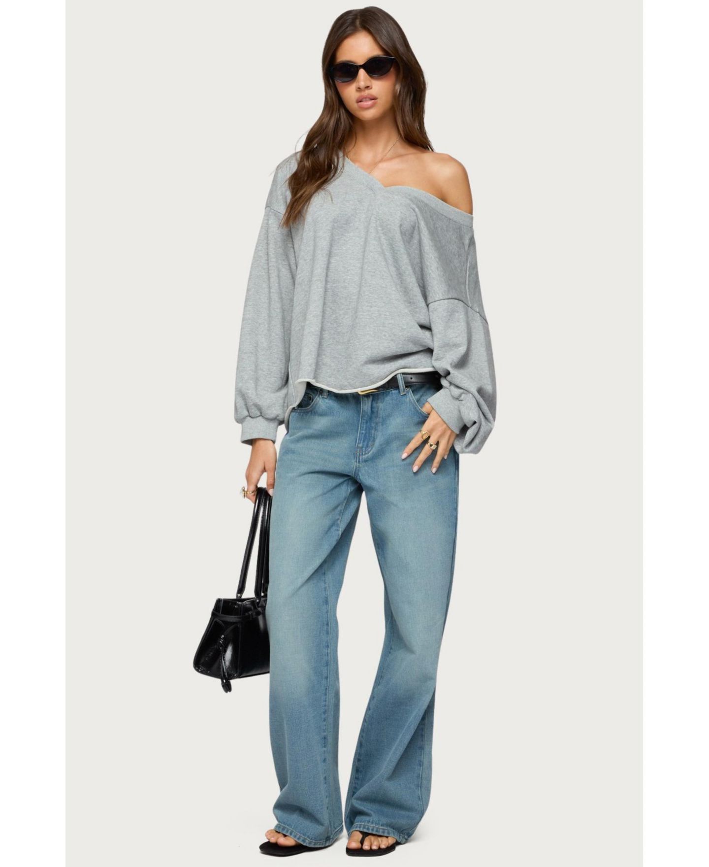 Женская толстовка Edikted Winfred Oversized V Neck, цвет: Серый меланжевый — фото 3