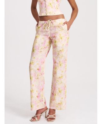 Women's Laureen Pink Floral Print Linen Straight Pants