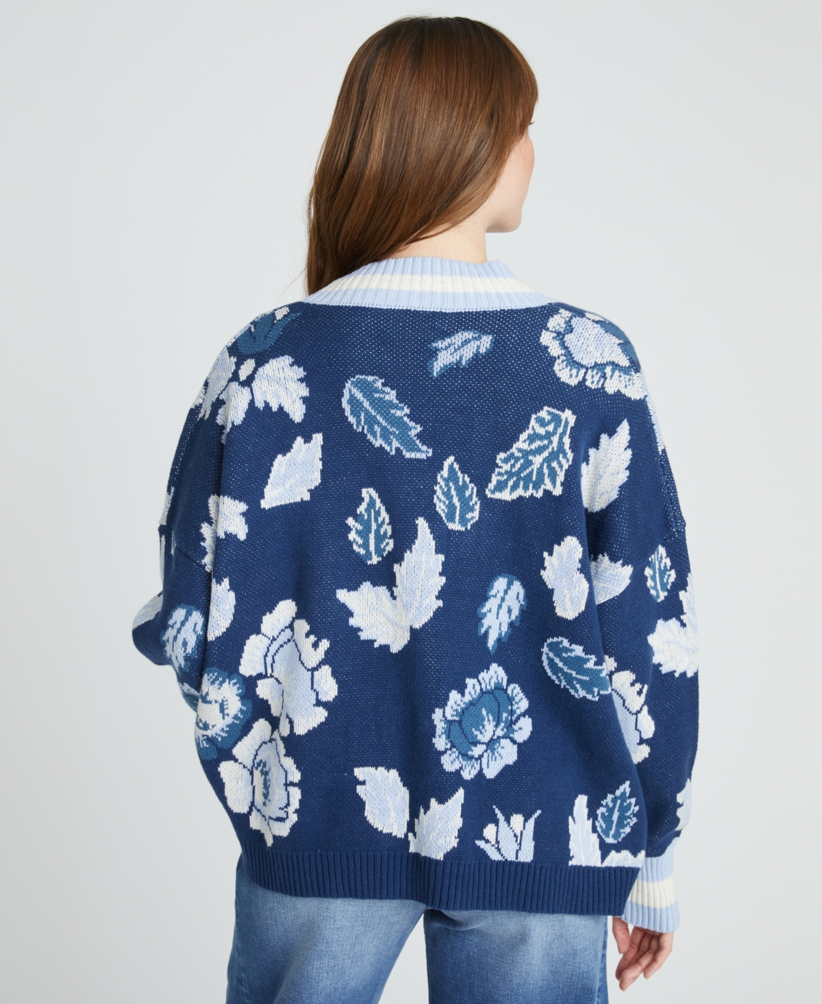 Driftwood Women's Toggle X Floral Long Sleeve Cardigan In Blue