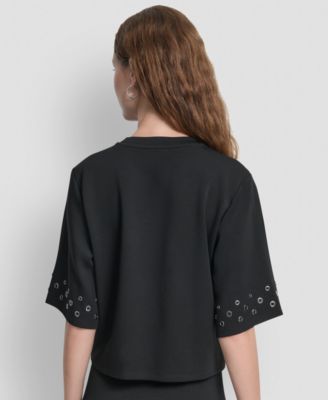 Women's Grommet Short Sleeve Ponte Knit Top