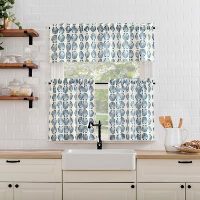 Seaside Tonal Seashell Print Semi-Sheer Rod Pocket Kitchen Curtain Valance