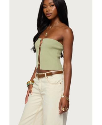 Womens Bead Cut Out Strapless Knit Top