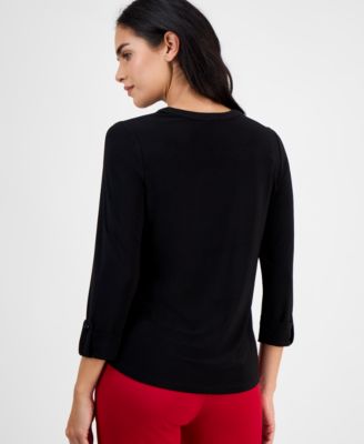 Women's Embellished-Neck Cuff-Sleeve Top