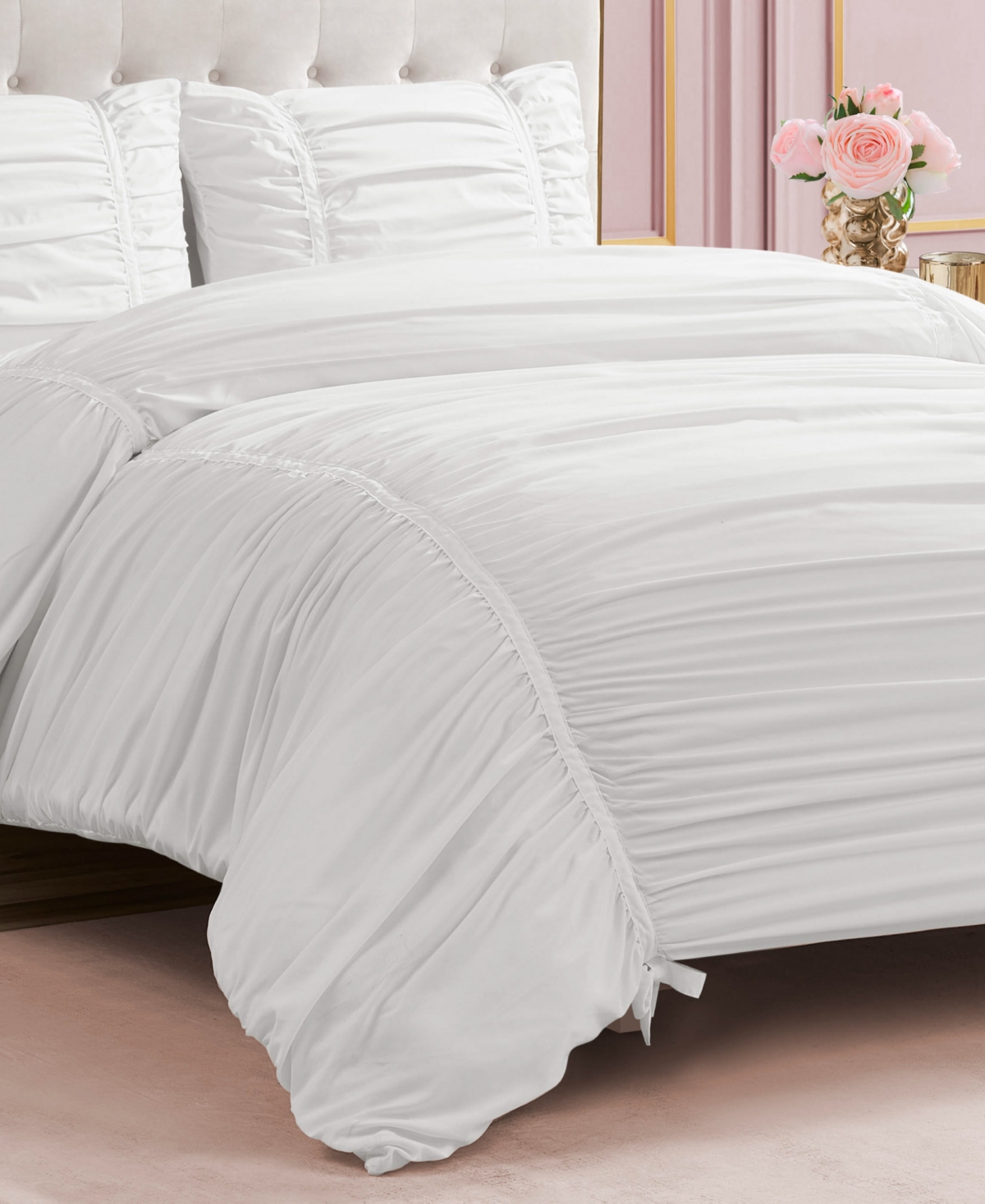 Juicy Couture Ribbon Ruched 3-pc. Comforter Set, King In White