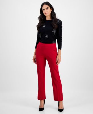AK Anne Klein - Petite Mid-Rise Pull-On Press-Pleat Pants