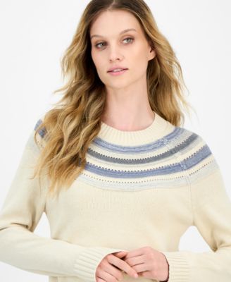 Women's Striped Yoke Crewneck Sweater 