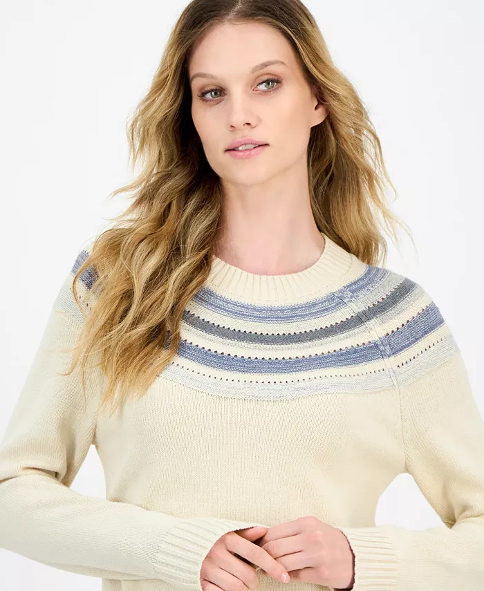 Nautica Women's Striped Yoke Crewneck Sweater - thumbnail 4