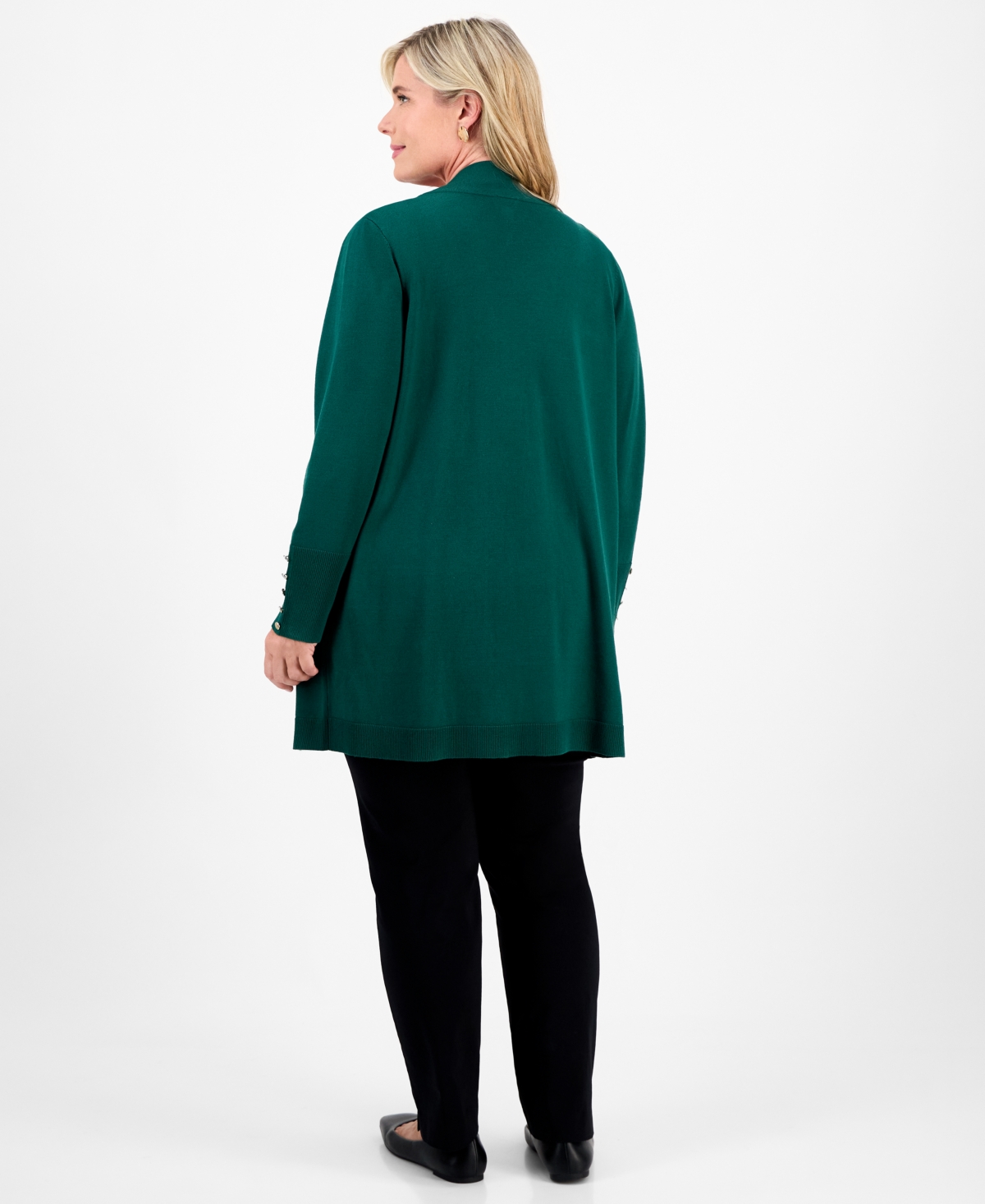 Jm Collection Plus Size Open-front Long-sleeve Cardigan, Exclusively At Macy's In Green