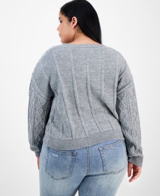Trendy Plus Pearl Cable-Knit Scoop-Neck Sweater