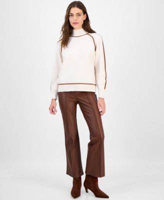 Women's Mock-Neck Contrast-Piping Sweater 