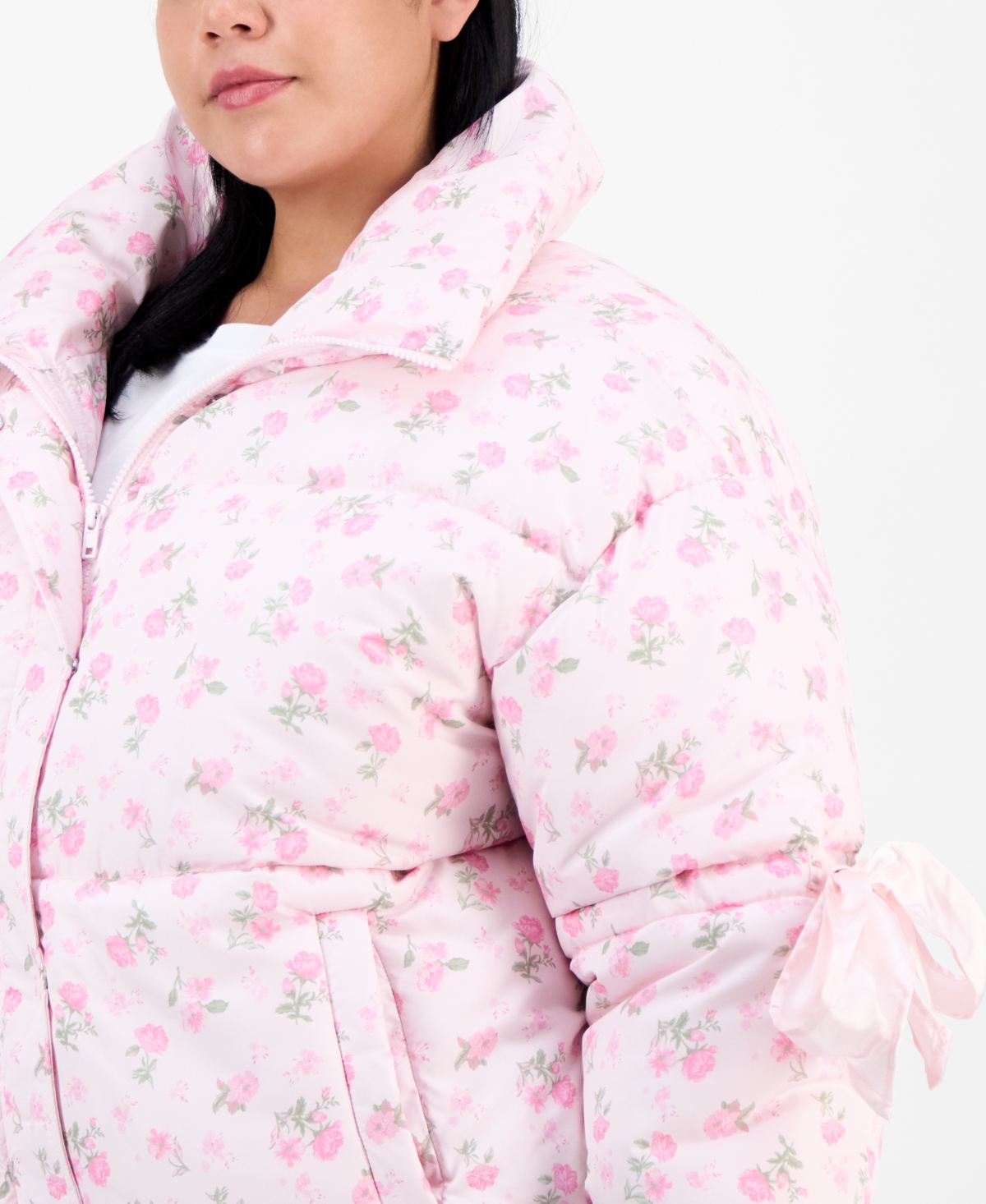 Madden Girl Trendy Plus Rose Bow-Sleeve Puffer Jacket