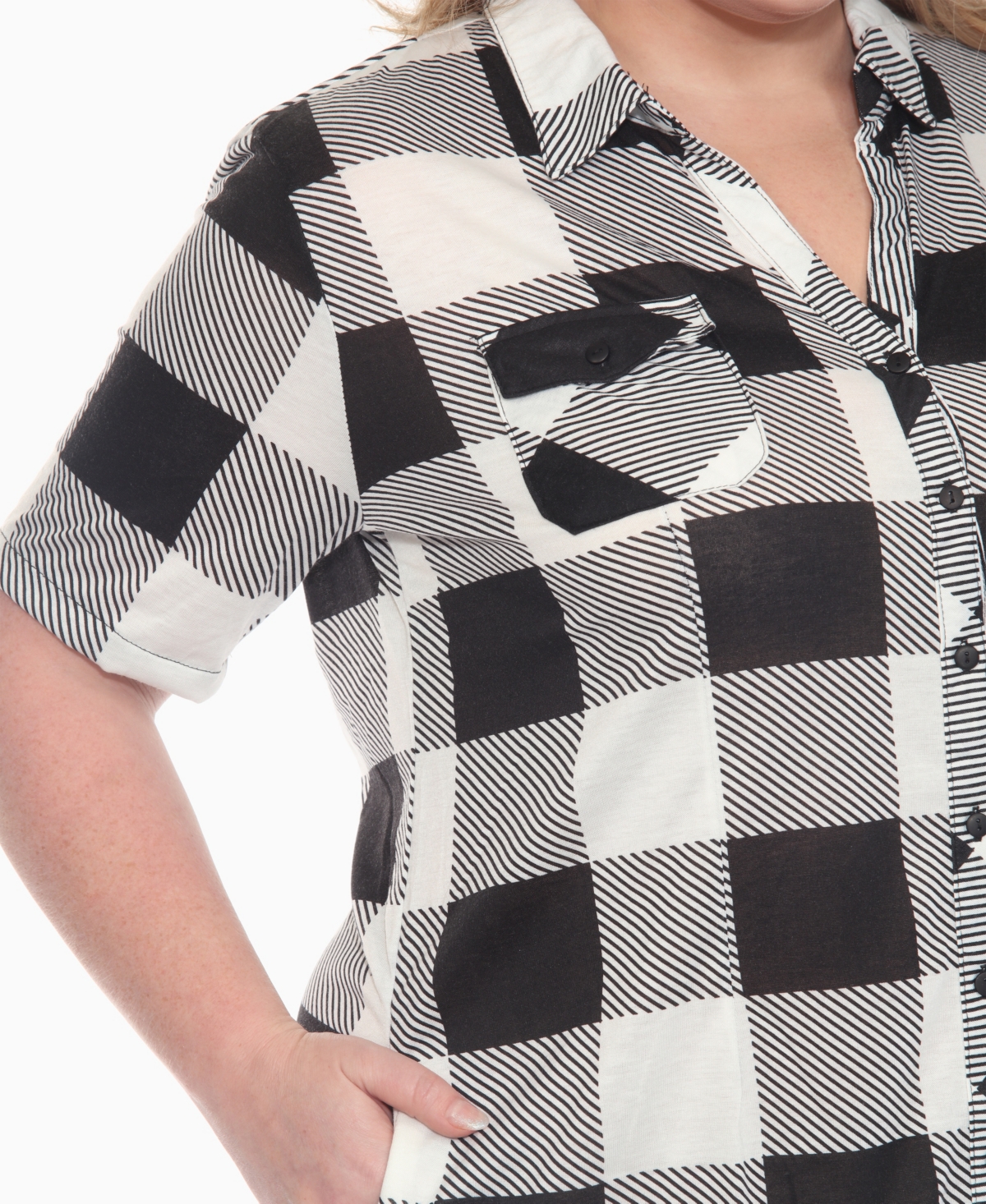 White Mark Plus Size Short Sleeve Plaid Button-down Shirt Dress In Black