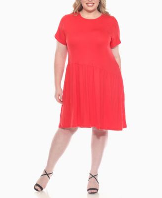 Plus Size Asymmetrical Waist and Short Sleeve Swing Dress