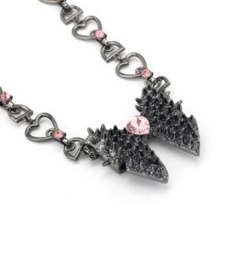 Faux Stone Spiky Bow Pendant Necklace