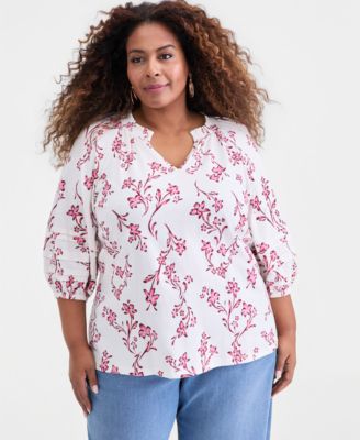 Style & Co - Plus Size Split-Neck 3/4-Sleeve Top