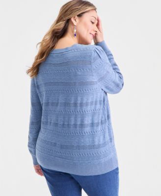 Plus Size Pointelle Crewneck Sweater