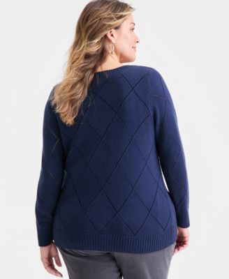 Plus Size Pointelle Boat-Neck Sweater