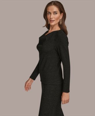 Women's Long Sleeve Metallic Rib Knit Top