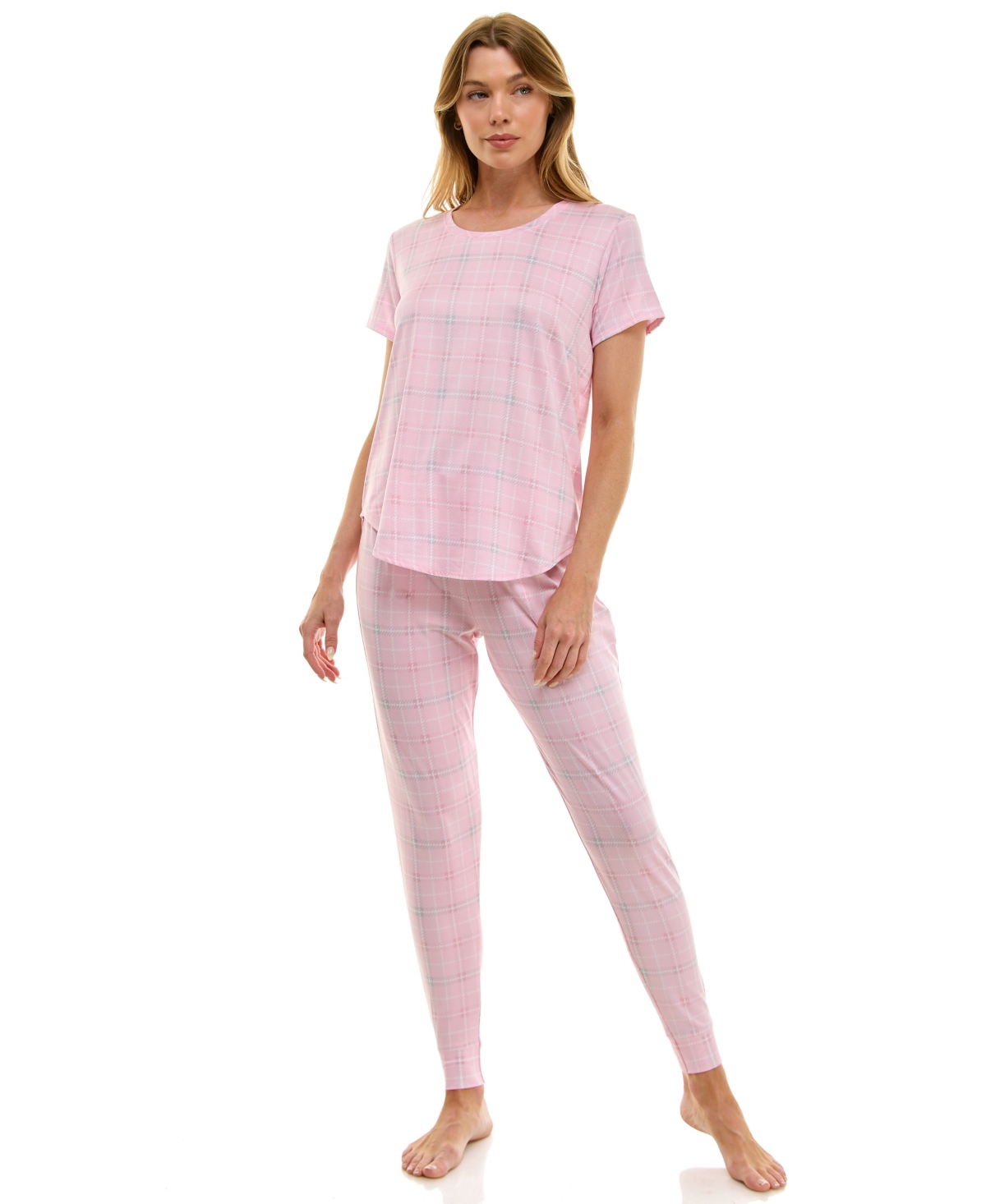 Roudelain Printed Short Sleeve Top & Jogger Pajama Set In Pink
