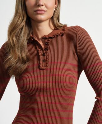Women's Ruffle Neck Henley Sweater