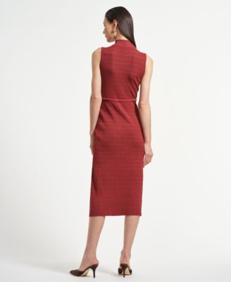 Women's Sleeveless Belted Midi Sweater Dress