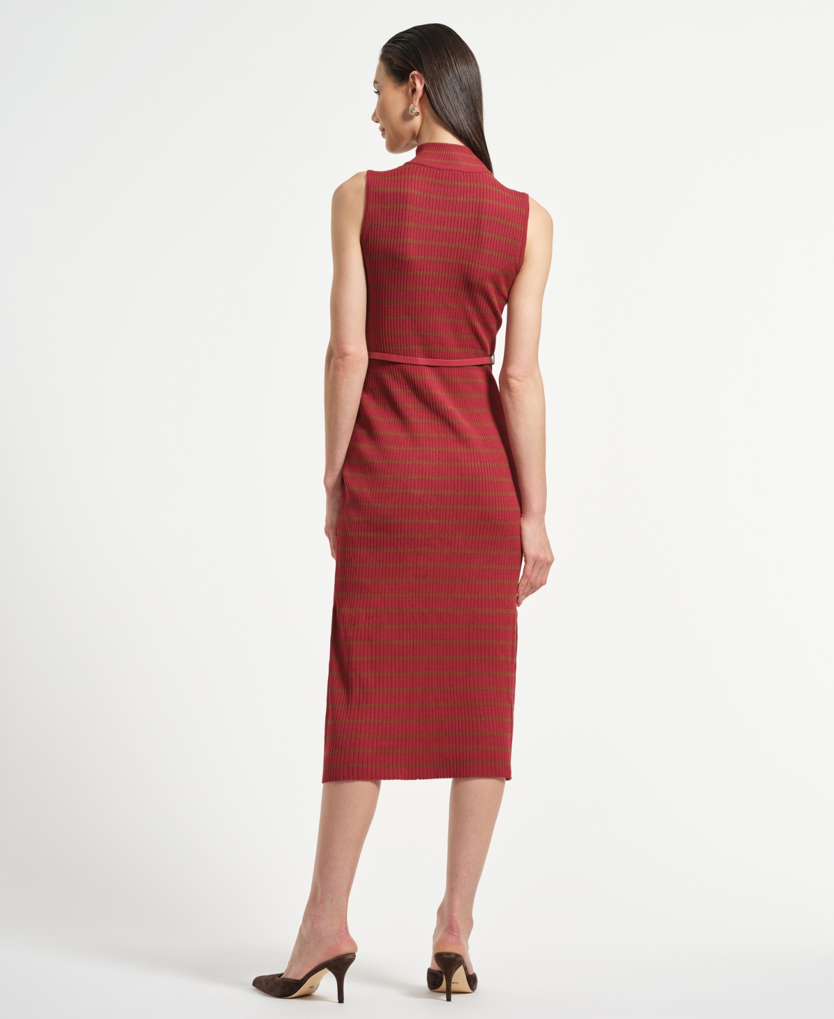 Isaac Mizrahi Women's Sleeveless Belted Midi Sweater Dress In Brown