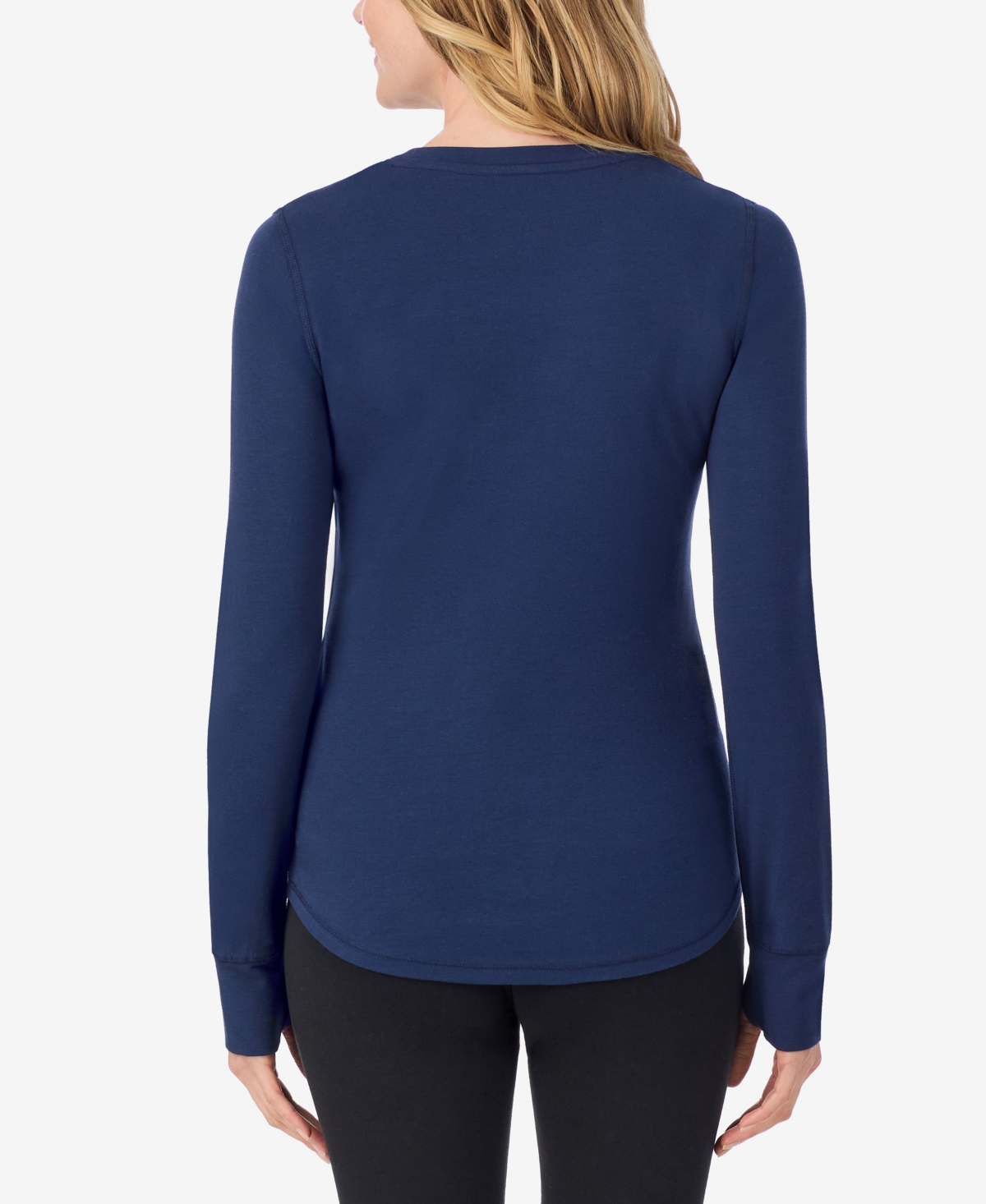Cuddl Duds Petite Scoop Neck Long Sleeve Top In Blue