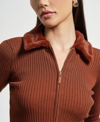 Women's Collar Zip Front Sweater Top