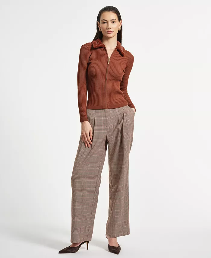 Women's Collar Zip Front Sweater Top