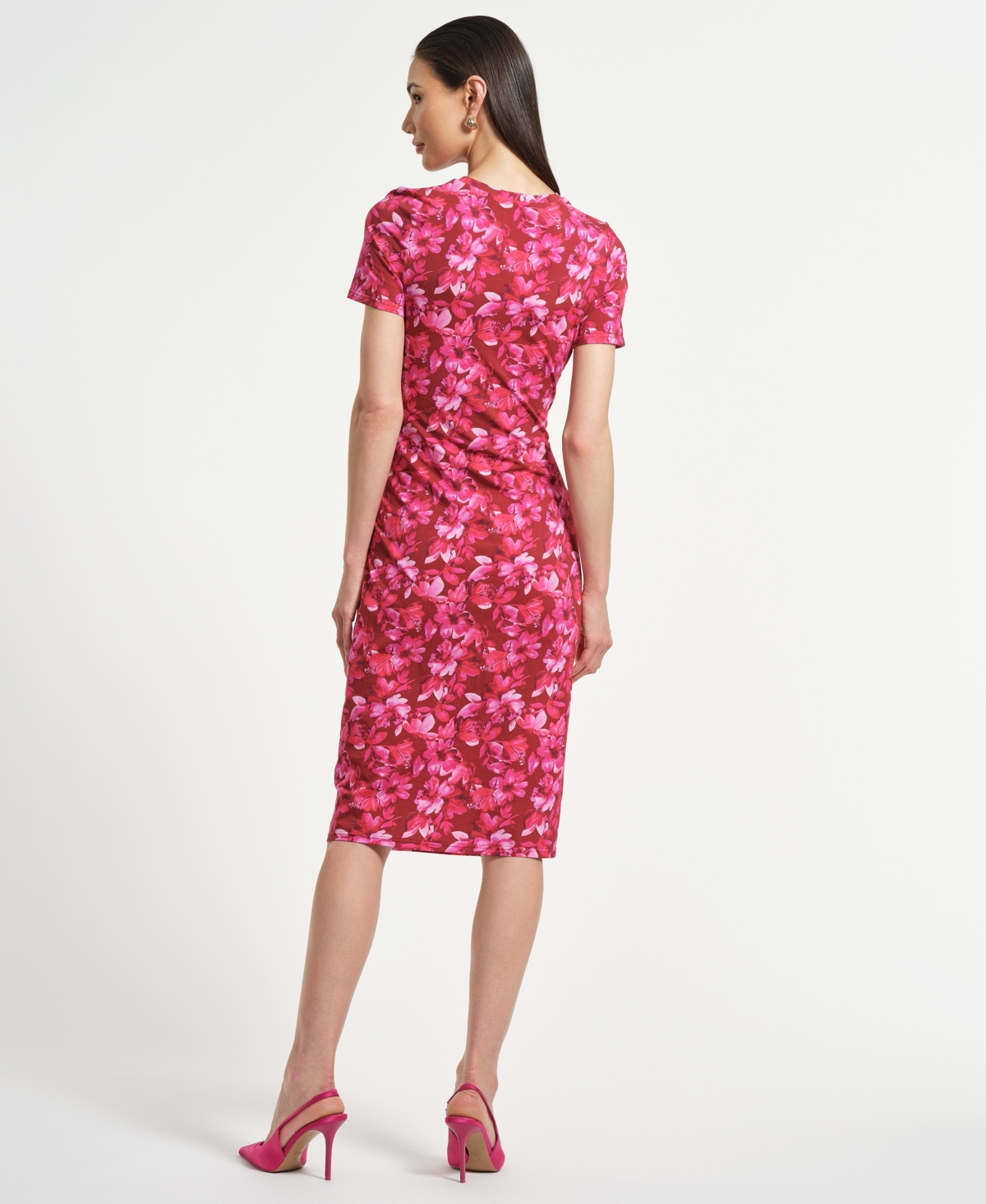 Isaac Mizrahi Women's Ruched Waist Midi Dress In Pink